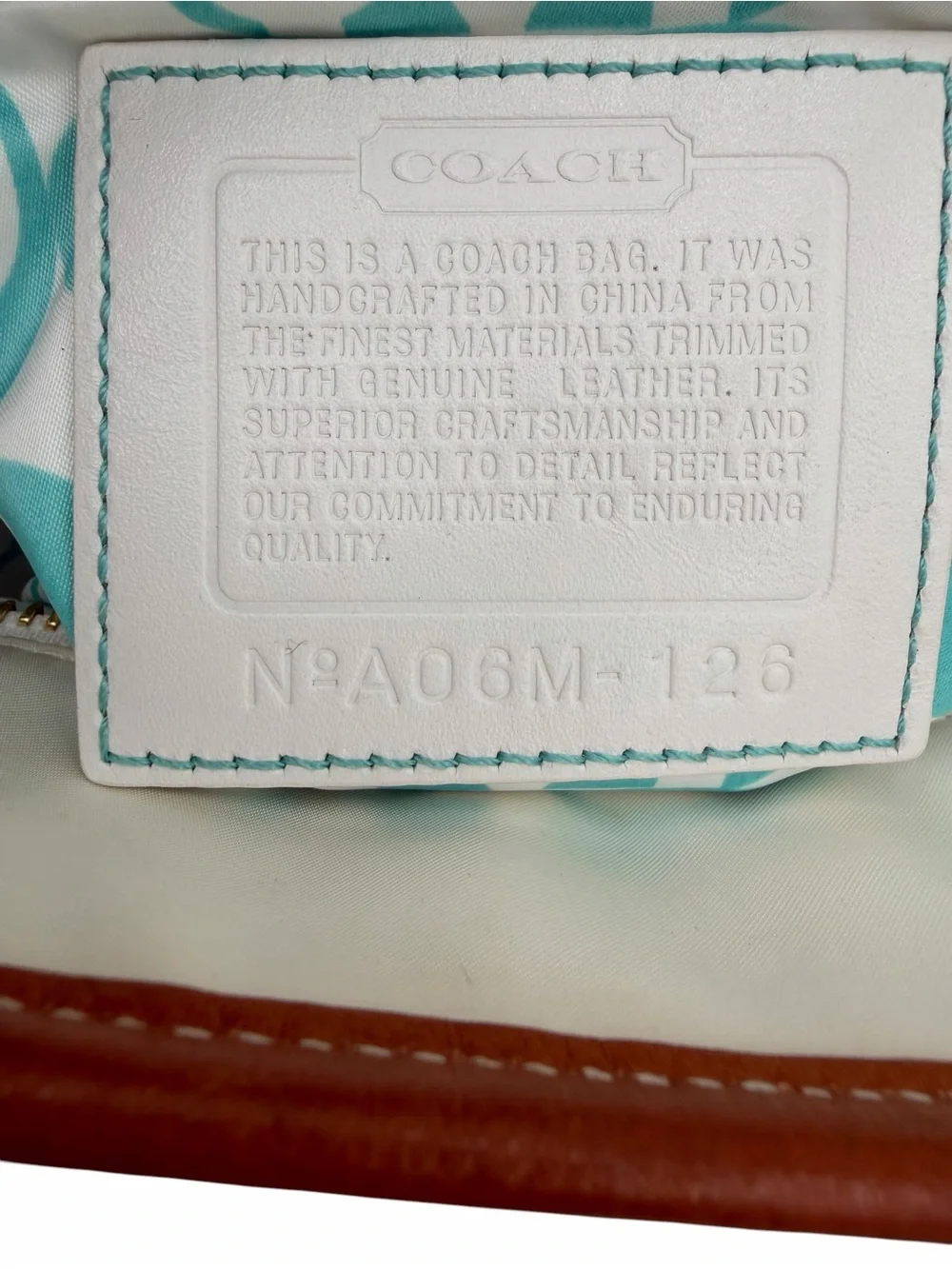 Vintage Coach Hampton White & Aqua Nylon Mini Tote Bag Leather Trim - Picture 12 of 12